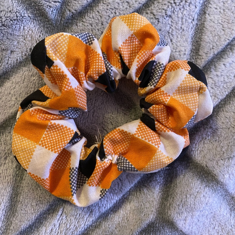 Handmade Halloween plaid scrunchie